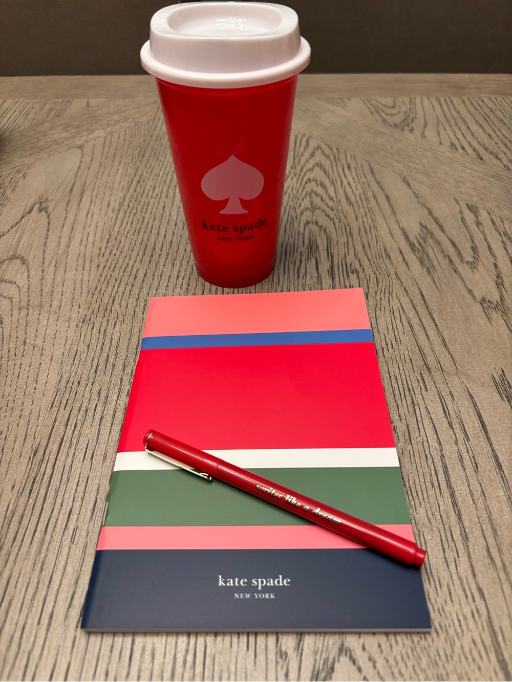 Kate Spade New York 3 Pc Gift Set Travel Tumbler Notebook Journal & Pen-New
